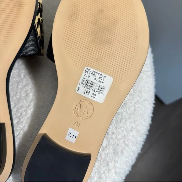 Michael Kors Deanna Black and Tan Slide Sandals - Picture 3 of 9
